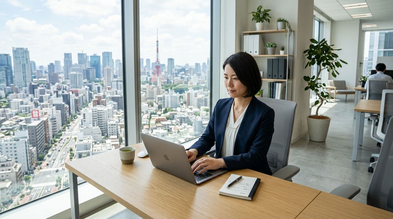 Professional working in a modern Tokyo office
